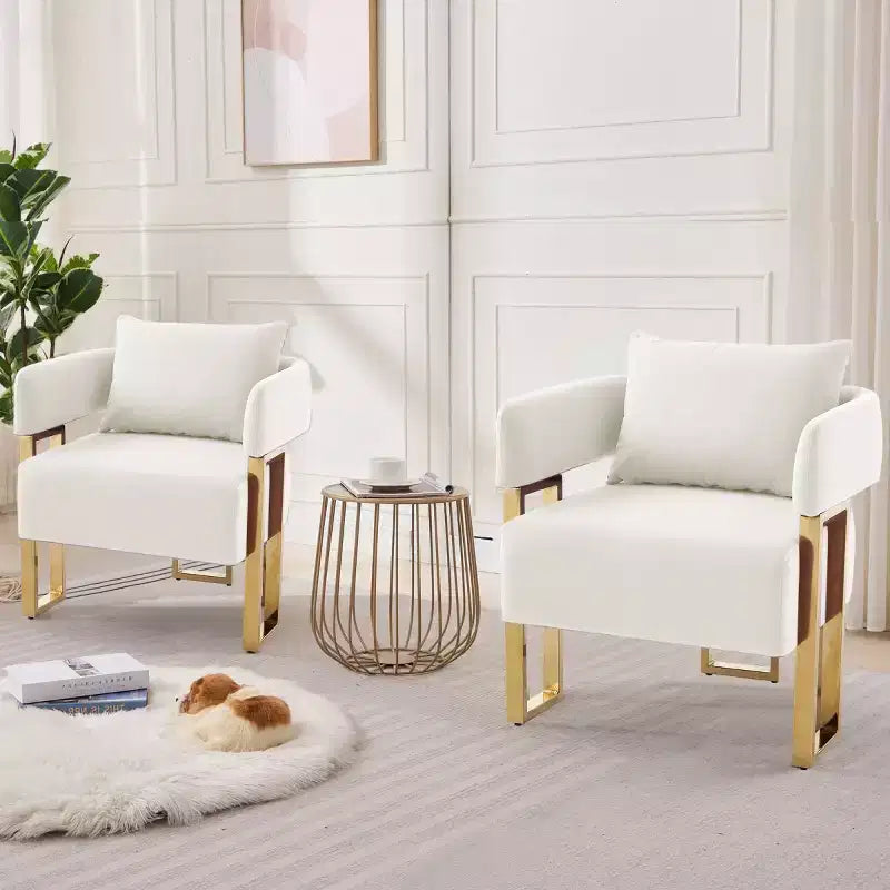 Lot de 2 fauteuils d'appoint modernes rembourrés avec pieds carrés en métal doré et coussin en mousse, 66 cm (largeur)