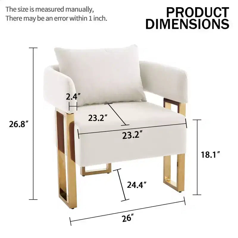 Lot de 2 fauteuils d'appoint modernes rembourrés avec pieds carrés en métal doré et coussin en mousse, 66 cm (largeur)
