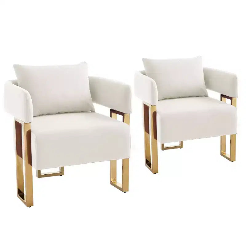 Lot de 2 fauteuils d'appoint modernes rembourrés avec pieds carrés en métal doré et coussin en mousse, 66 cm (largeur)