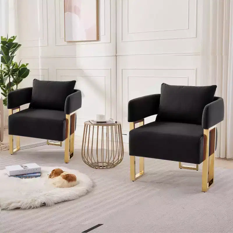 Lot de 2 fauteuils d'appoint modernes rembourrés avec pieds carrés en métal doré et coussin en mousse, 66 cm (largeur)