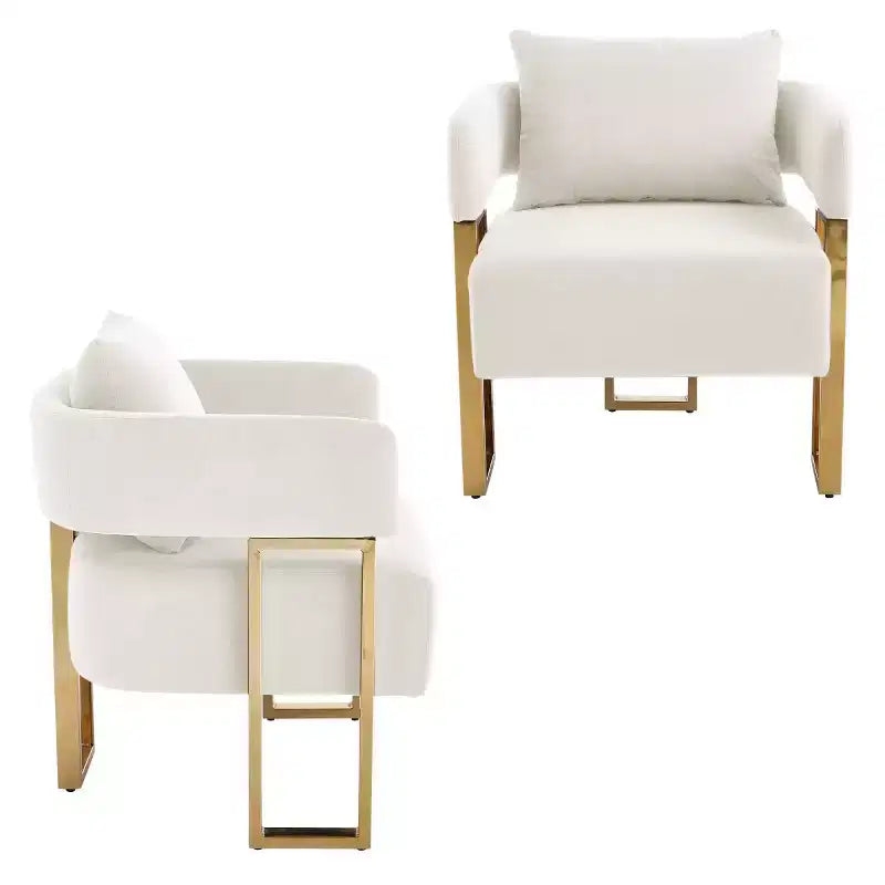 Lot de 2 fauteuils d'appoint modernes rembourrés avec pieds carrés en métal doré et coussin en mousse, 66 cm (largeur)