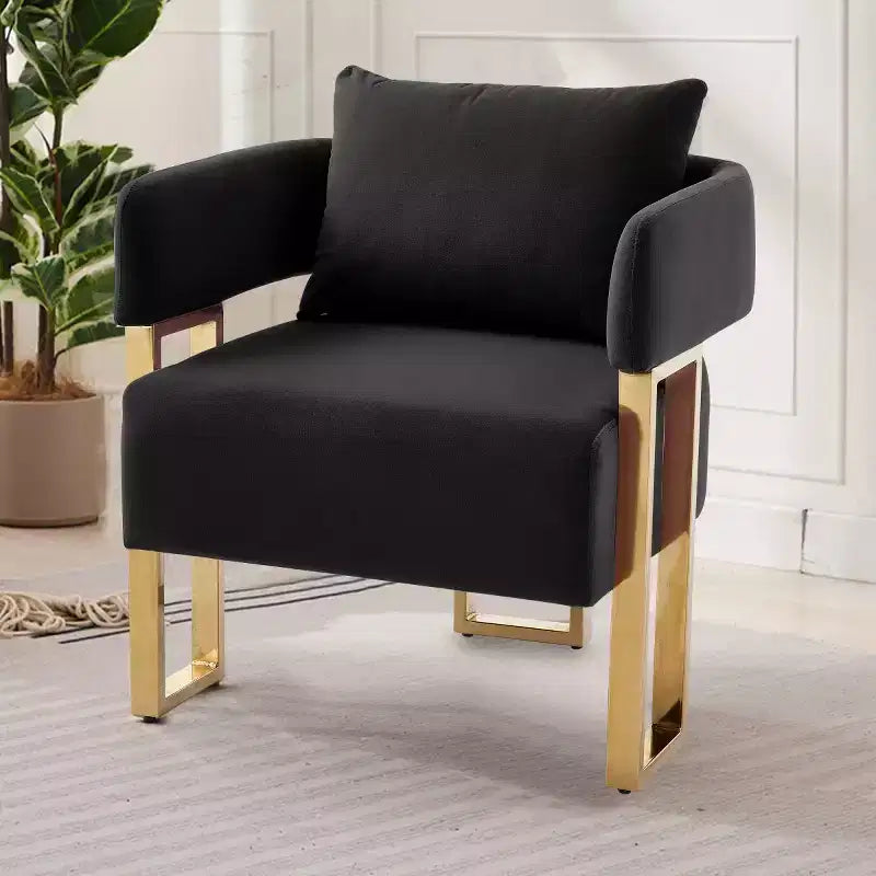 Lot de 2 fauteuils d'appoint modernes rembourrés avec pieds carrés en métal doré et coussin en mousse, 66 cm (largeur)