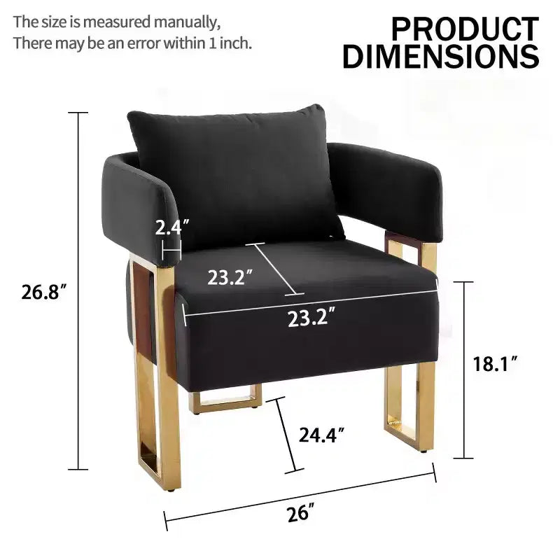 Lot de 2 fauteuils d'appoint modernes rembourrés avec pieds carrés en métal doré et coussin en mousse, 66 cm (largeur)