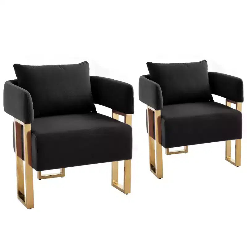 Lot de 2 fauteuils d'appoint modernes rembourrés avec pieds carrés en métal doré et coussin en mousse, 66 cm (largeur)