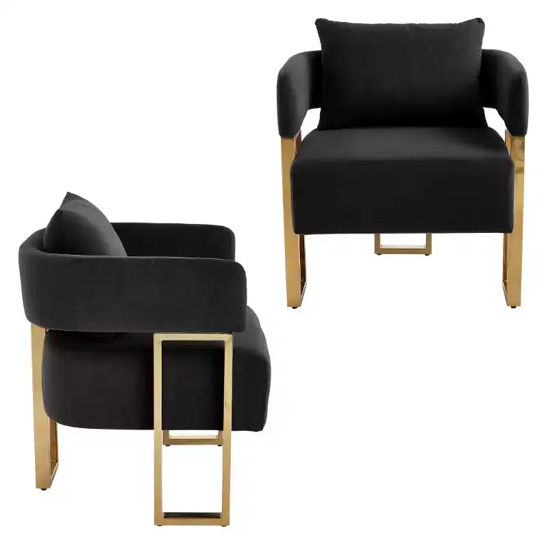 Lot de 2 fauteuils d'appoint modernes rembourrés avec pieds carrés en métal doré et coussin en mousse, 66 cm (largeur)