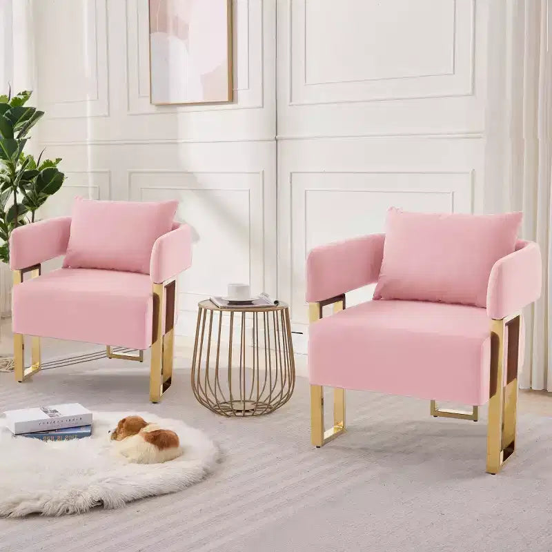 Lot de 2 fauteuils d'appoint modernes rembourrés avec pieds carrés en métal doré et coussin en mousse, 66 cm (largeur)
