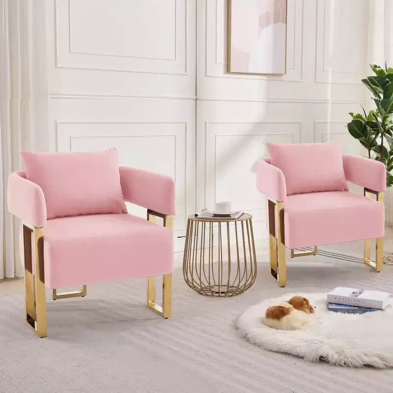 Lot de 2 fauteuils d'appoint modernes rembourrés avec pieds carrés en métal doré et coussin en mousse, 66 cm (largeur)