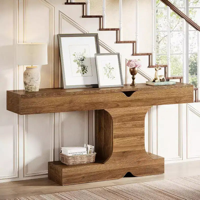 Lantine Modern Console Table, 63-Inch Long Sofa Table Behind Couch, Wood Entryway Table for Hallway, Entrance, Living Room, Walnut