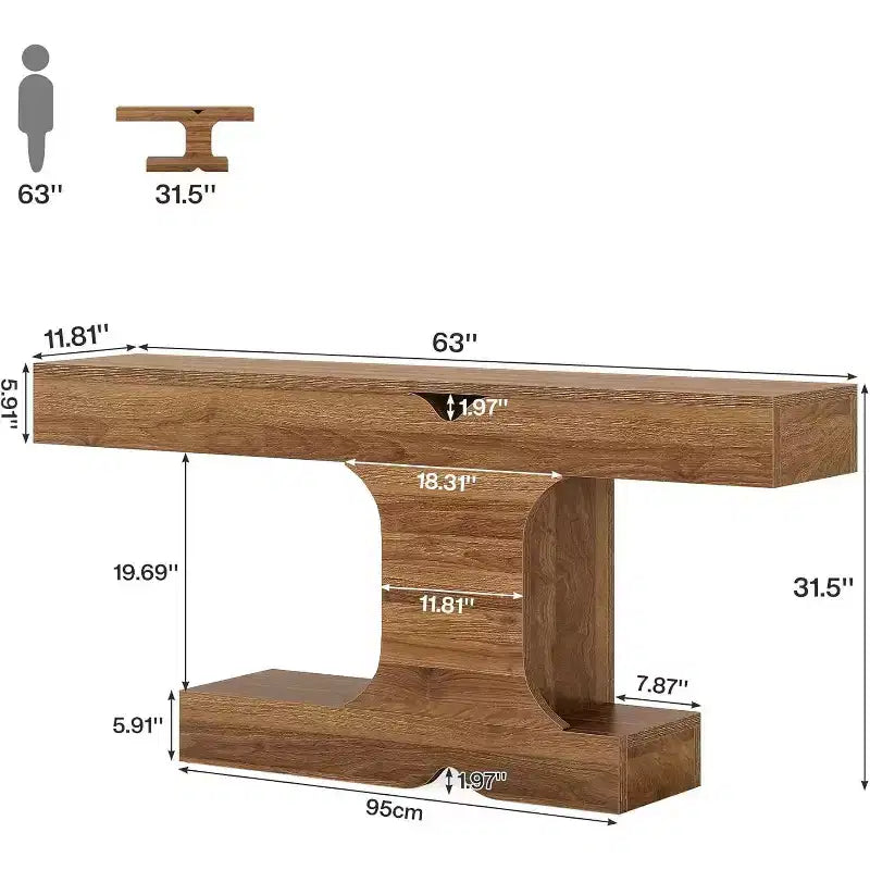 Console moderne de 63 po, table de canapé en bois de noyer pour entrée, couloir et salon