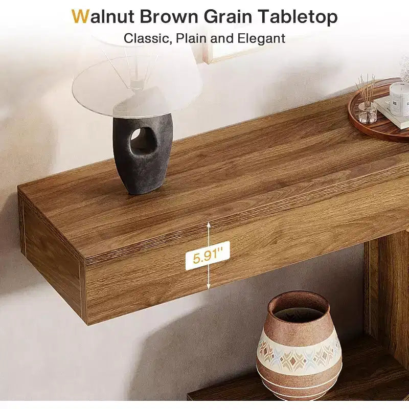Console moderne de 63 po, table de canapé en bois de noyer pour entrée, couloir et salon