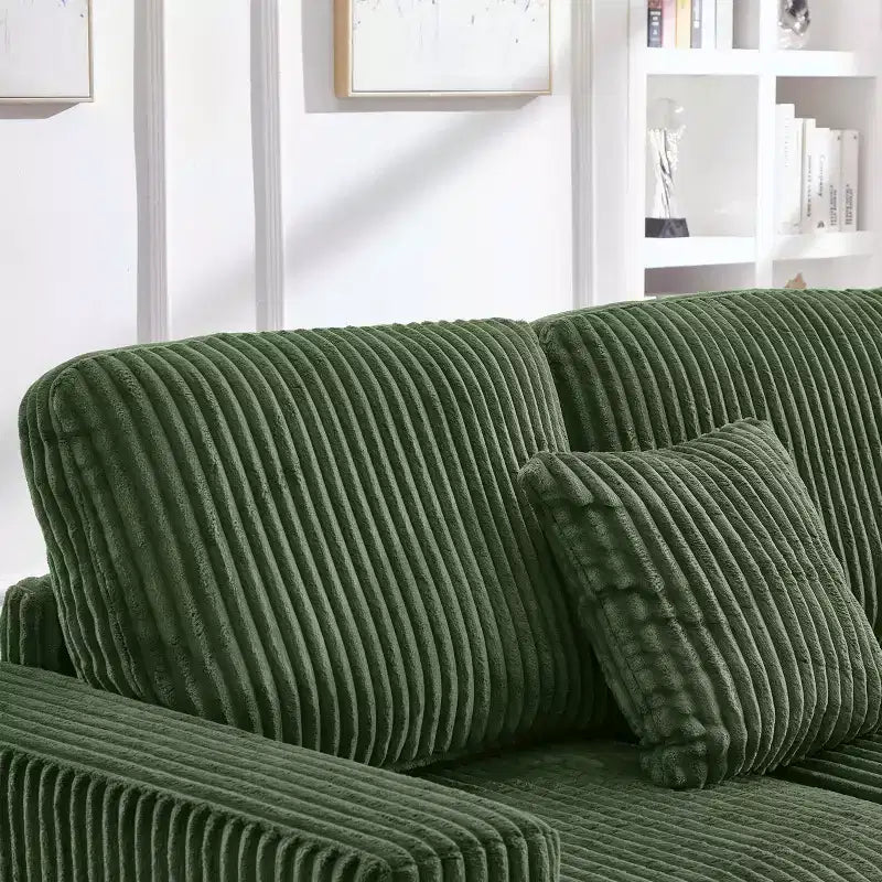 Canapé d'angle en forme de L de 236 cm avec méridienne réversible, en velours côtelé doux, vert
