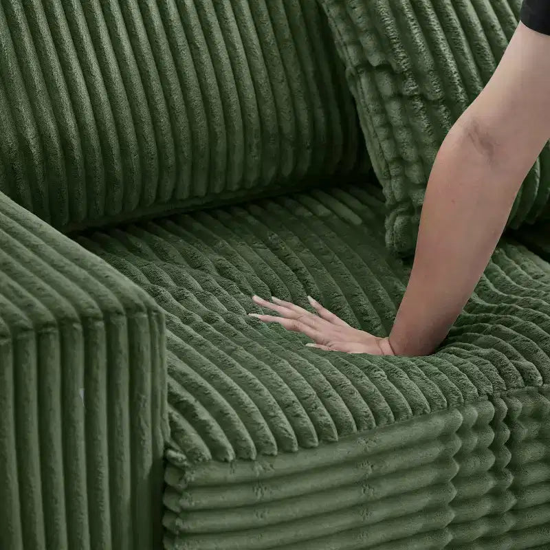 Canapé d'angle en forme de L de 236 cm avec méridienne réversible, en velours côtelé doux, vert