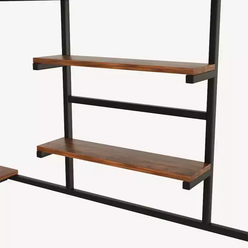 Lit mezzanine en métal noir pleine grandeur avec bureau, station de recharge, lumières LED et rangement, 181 kg