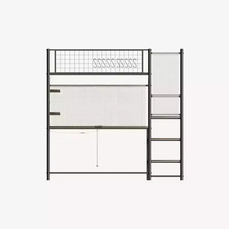 Lit mezzanine en métal noir pleine grandeur avec bureau, station de recharge, lumières LED et rangement, 181 kg