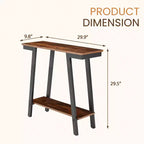 Console étroite de 29,9 po avec étagère de rangement à 2 niveaux, Brun industriel