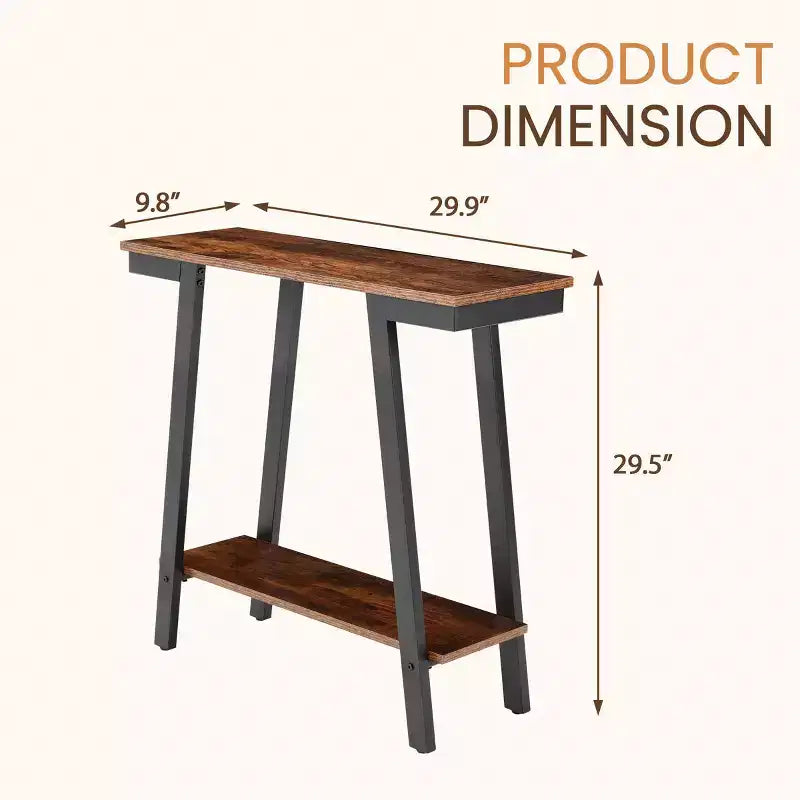 Console étroite de 29,9 po avec étagère de rangement à 2 niveaux, Brun industriel