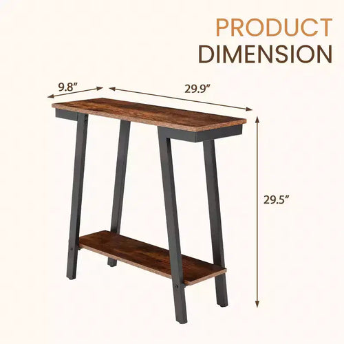 Console étroite de 29,9 po avec étagère de rangement à 2 niveaux, Brun industriel