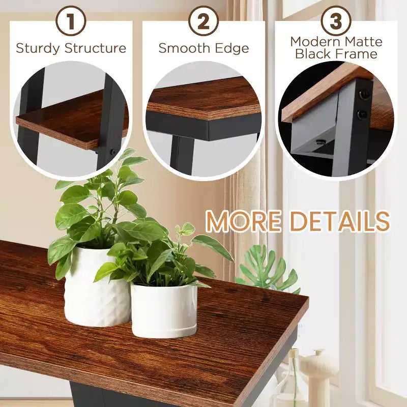 Console étroite de 29,9 po avec étagère de rangement à 2 niveaux, Brun industriel