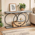 Console de 139,9 cm avec crochets et étagère de rangement, table d'entrée avec plateau en marbre gris