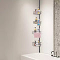 Étagère d'angle de douche télescopique à 4 niveaux, réglable de 142 à 290 cm, résistante à la rouille, sans perçage