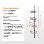 Étagère d'angle de douche télescopique à 4 niveaux, réglable de 142 à 290 cm, résistante à la rouille, sans perçage