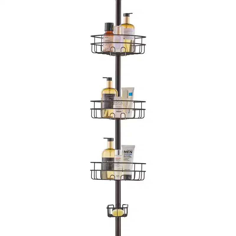 3-Tier Shower Corner Caddy Tension Pole Adjustable 39-125 in Rust-Resistant Bathroom Organizer
