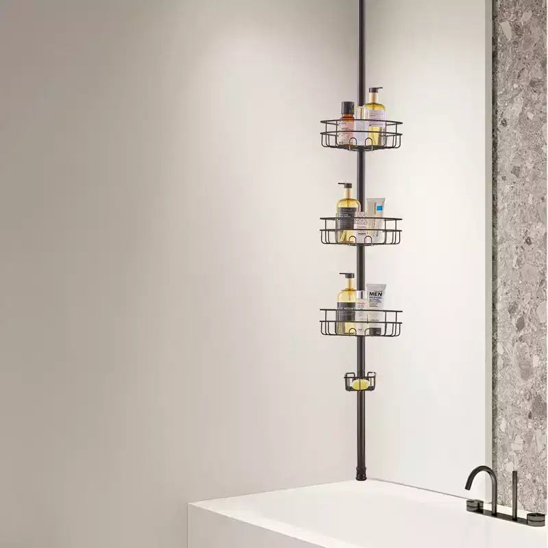 Étagère d'angle de douche à 3 niveaux avec poteau télescopique, réglable de 99 à 317 cm, résistant à la rouille, sans perçage