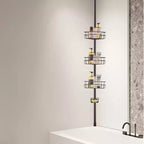Étagère d'angle de douche à 3 niveaux avec poteau télescopique, réglable de 99 à 317 cm, résistant à la rouille, sans perçage