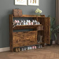 Meuble à chaussures autoportant brun rustique de 104 cm avec porte miroir et 2 tiroirs basculants, peut contenir 16 paires
