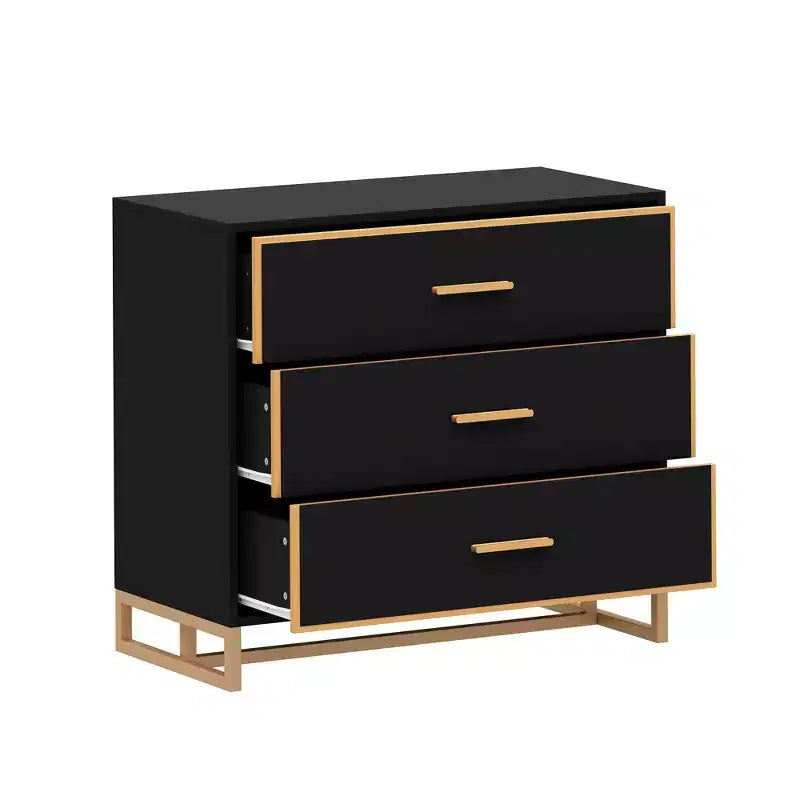 Hitow Black/ White & Gold Modern Nightstand Open Metal Frame Bedroom Nightstand 3-Drawer Bedside Storage Living Room Bedside Table