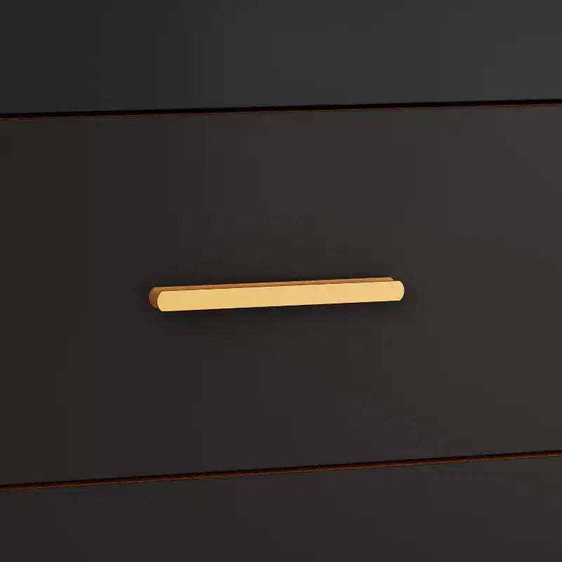 Table de chevet moderne à 3 tiroirs avec cadre métallique ouvert, finition noire et dorée, hauteur 72,9 cm