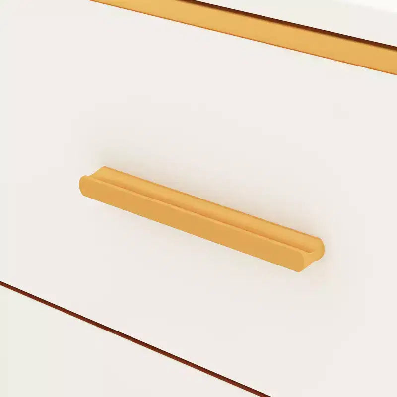 Table de chevet moderne à 3 tiroirs avec cadre métallique ouvert, finition noire et dorée, hauteur 72,9 cm