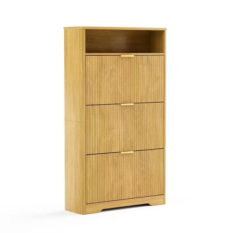 Meuble à chaussures autoportant de 137 cm de haut avec 3 tiroirs basculants et étagères réglables, Naturel, Contenance 30 paires