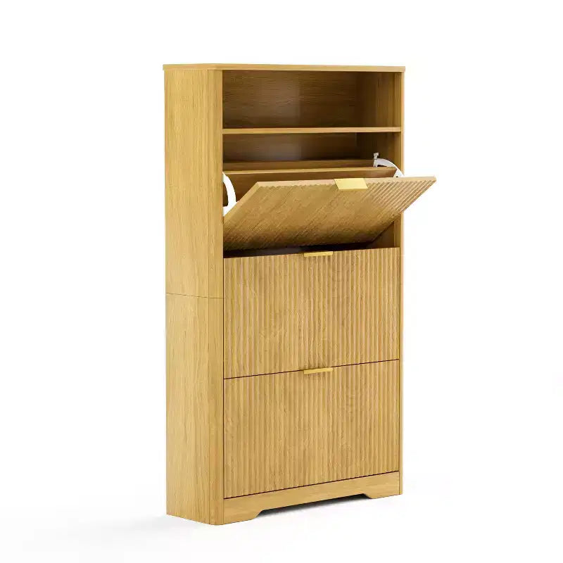 Meuble à chaussures autoportant de 137 cm de haut avec 3 tiroirs basculants et étagères réglables, Naturel, Contenance 30 paires