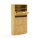Meuble à chaussures autoportant de 137 cm de haut avec 3 tiroirs basculants et étagères réglables, Naturel, Contenance 30 paires