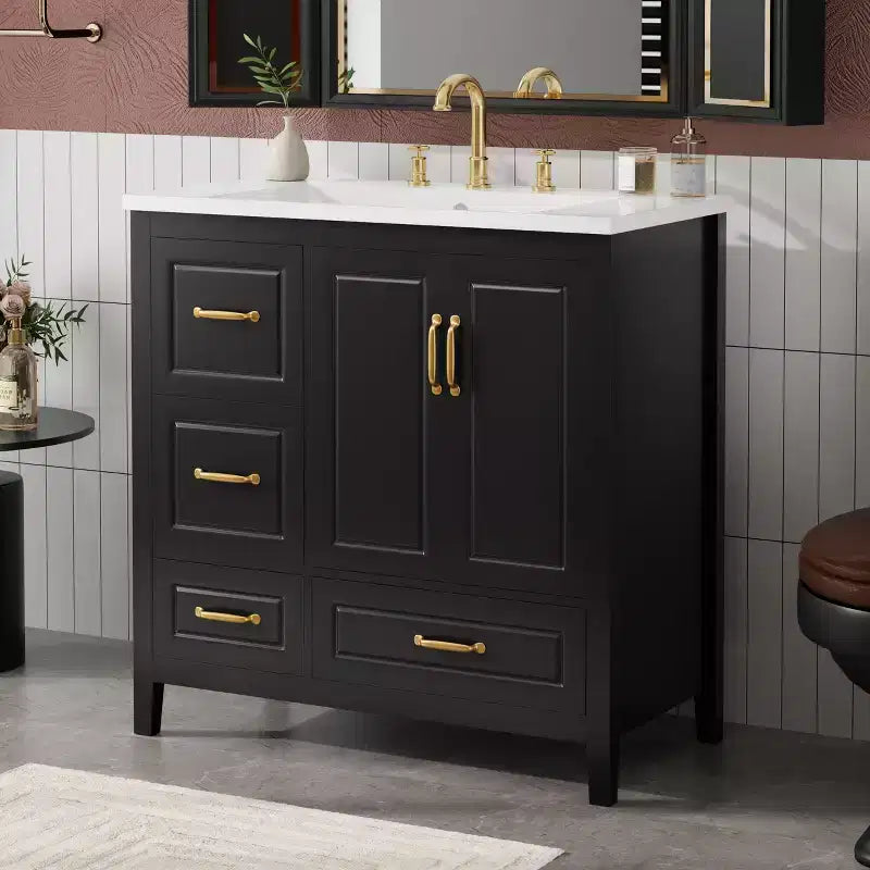 Bathroom Vanity 36-Inch with Sink, Cabinet with Soft-Close Doors, 4 Soft-Close Drawers, and Metal Handles