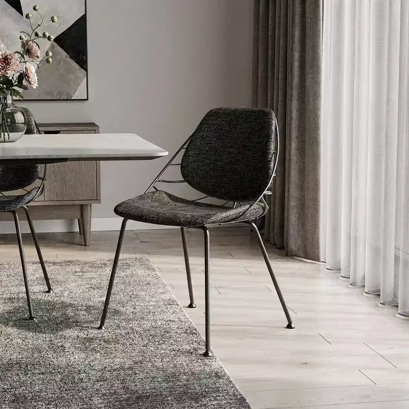 Lot de 2 chaises de salle à manger noires en tissu rembourré, structure en acier, sans accoudoirs