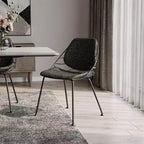 Lot de 2 chaises de salle à manger noires en tissu rembourré, structure en acier, sans accoudoirs