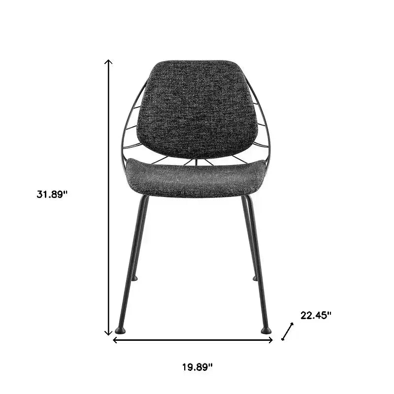 Lot de 2 chaises de salle à manger noires en tissu rembourré, structure en acier, sans accoudoirs