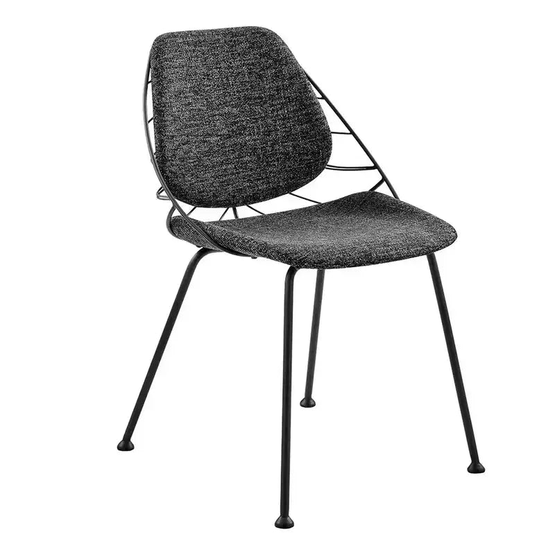 Lot de 2 chaises de salle à manger noires en tissu rembourré, structure en acier, sans accoudoirs