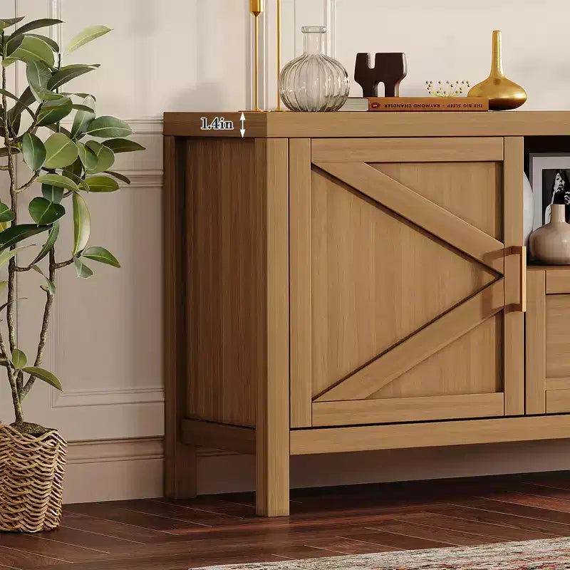 Meuble TV de style ferme pour téléviseurs de 55"/65", meuble de divertissement de 150 cm avec 2 portes, noyer