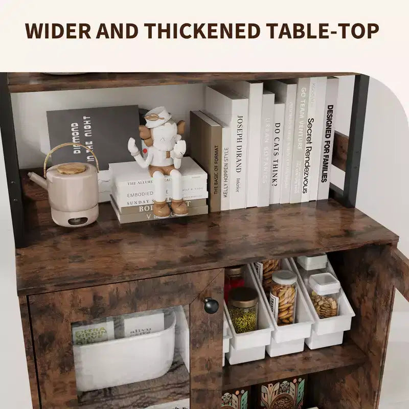 Meuble de Cuisine Multifonction avec Prises, Lumières LED et Rangement avec Portes en Verre, 170 cm H