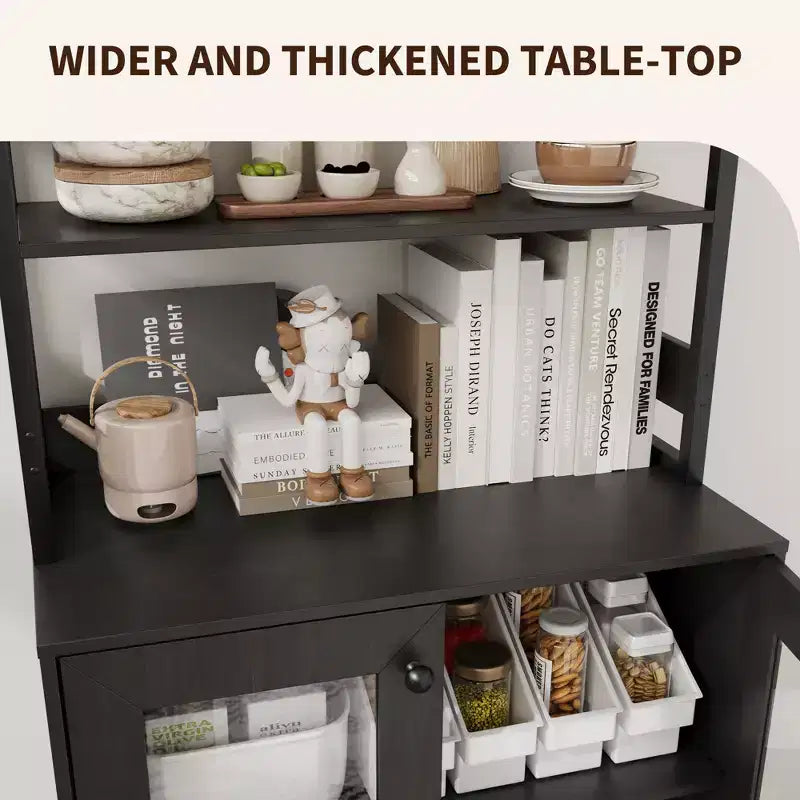 Meuble de Cuisine Multifonction avec Prises, Lumières LED et Rangement avec Portes en Verre, 170 cm H