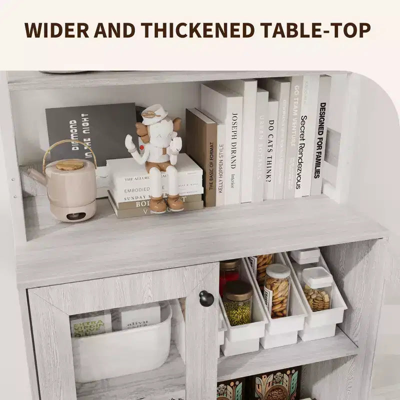 Meuble de Cuisine Multifonction avec Prises, Lumières LED et Rangement avec Portes en Verre, 170 cm H