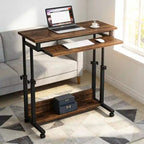 Bureau d'ordinateur portable mobile à roulettes avec tablette de clavier escamotable et réglage de la hauteur, 69,9 cm-109,9 cm