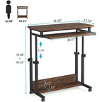 Bureau d'ordinateur portable mobile à roulettes avec tablette de clavier escamotable et réglage de la hauteur, 69,9 cm-109,9 cm