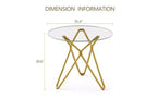 Table à manger ronde en verre trempé avec pieds en métal doré, 2-4 places, compacte