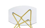 Table à manger ronde en verre trempé avec pieds en métal doré, 2-4 places, compacte