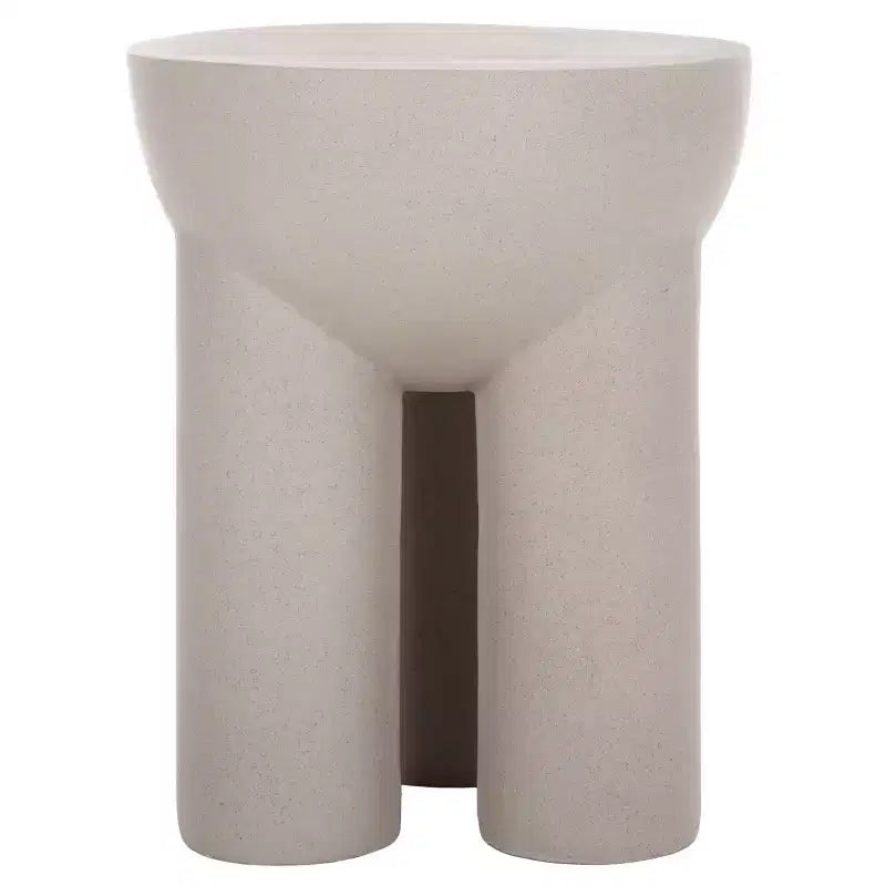 Table d'appoint ronde sculpturale en forme de tambour, finition aspect plâtre gris, 49,5 cm de hauteur