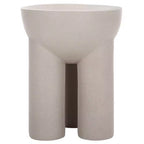 Table d'appoint ronde sculpturale en forme de tambour, finition aspect plâtre gris, 49,5 cm de hauteur